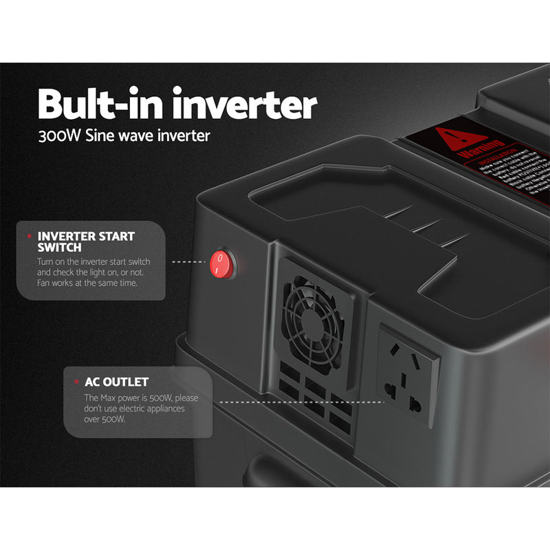 Giantz Battery Box 500W Inverter Deep Cycle Battery Portable Caravan Camping USB