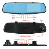 1080P Rear View Reversing Mirror 4.3'' Front And Rear DVR Car Dash Camera Dual Lens