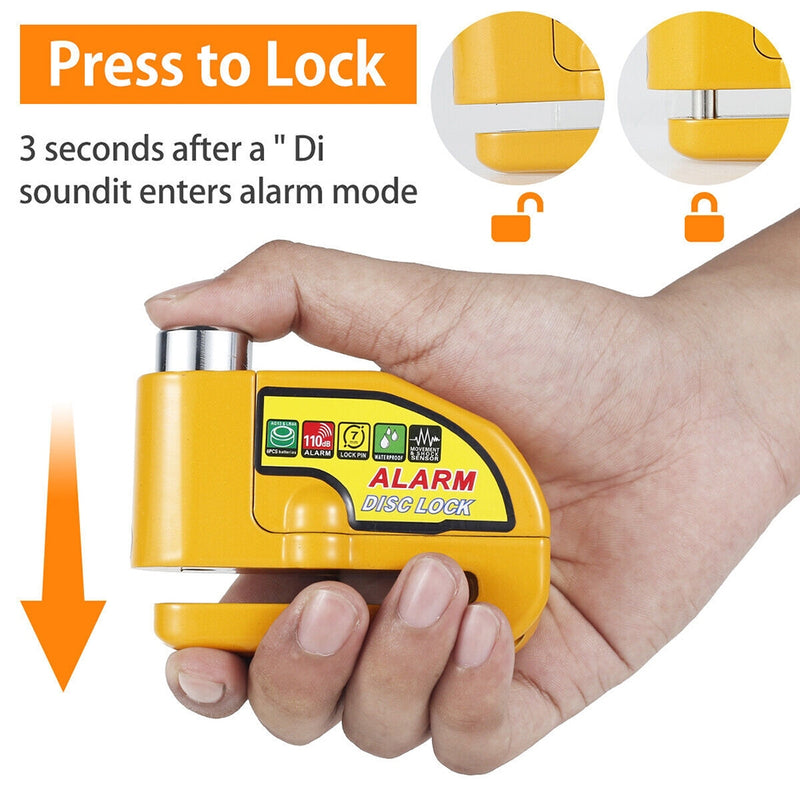 Motorcycle Alarm Disc Lock Electric Rotor Lock Motor Bicycle Bike Brake Security Yellow