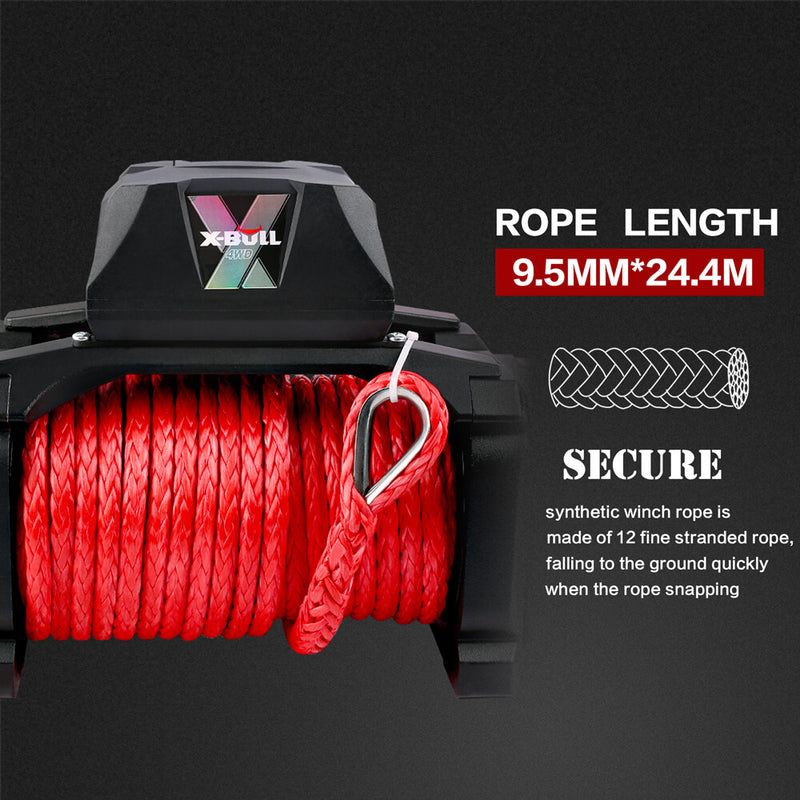 X-BULL 12V Electric Winch 14500LBS synthetic rope with 2 Pairs Recovery Tracks Gen2.0 Black