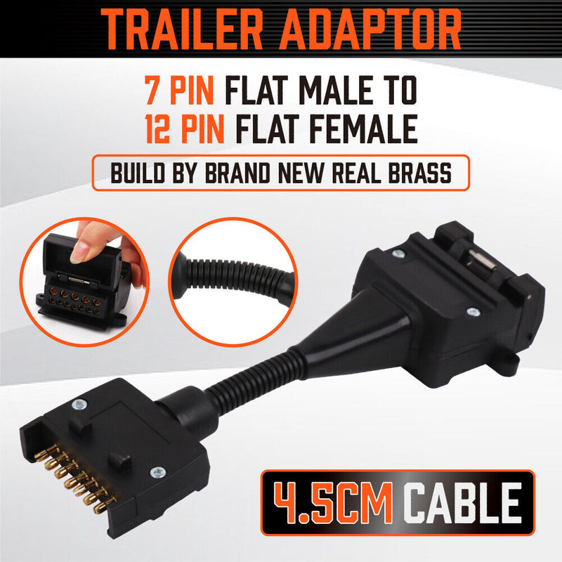 7 Pin Flat Plug to 12 Pin Flat Female Socket Adaptor Trailer Caravan Connector