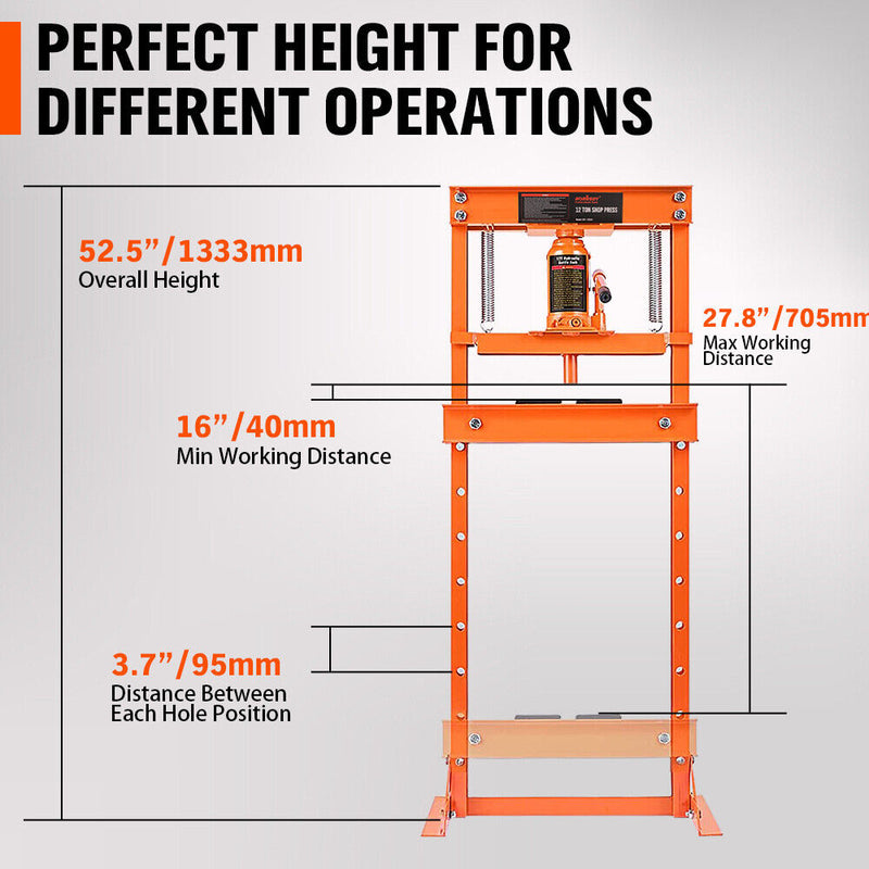 12-Ton Hydraulic Heavy Duty Floor Shop Press H-Frame Straightening Metal Garages